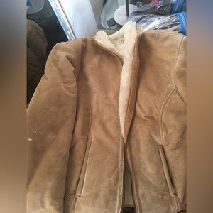 genuine leather tan jacket with faux fur inside